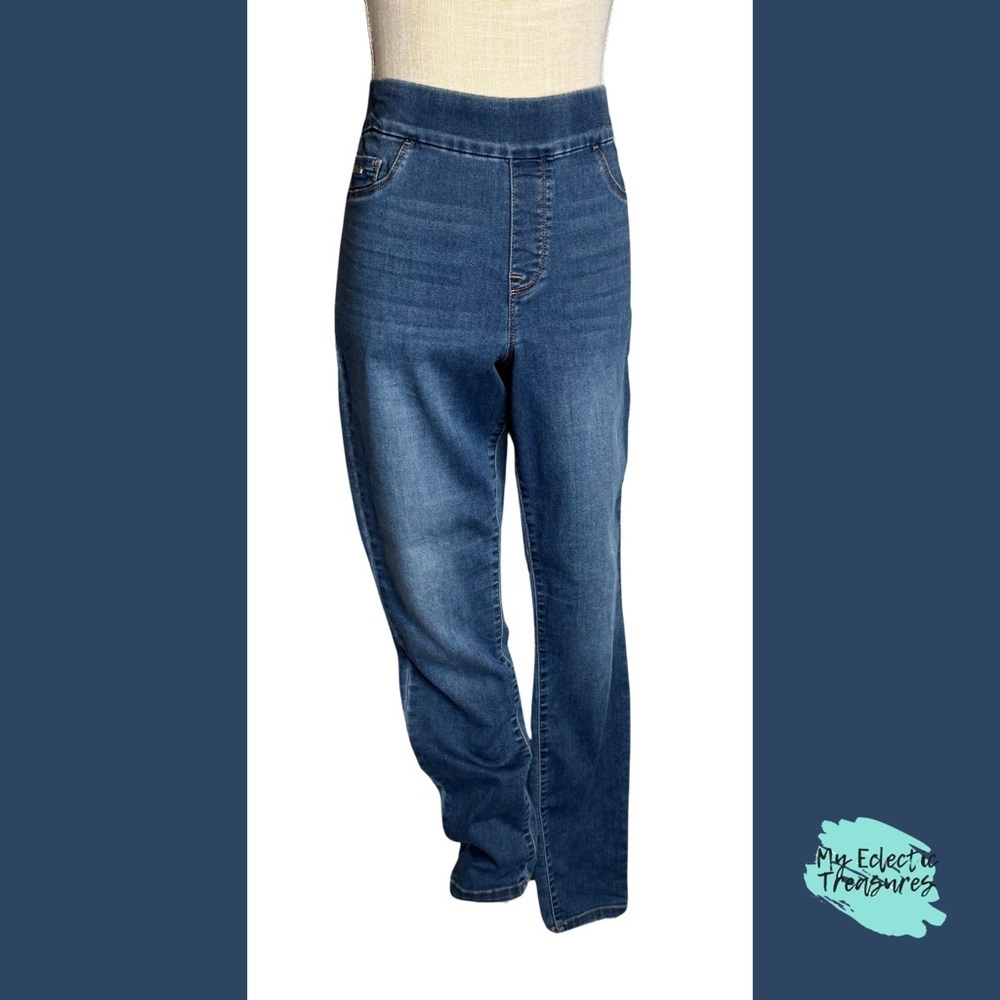 Nine West Blue Jeggings Medium Wash Elastic Waistband Size 12